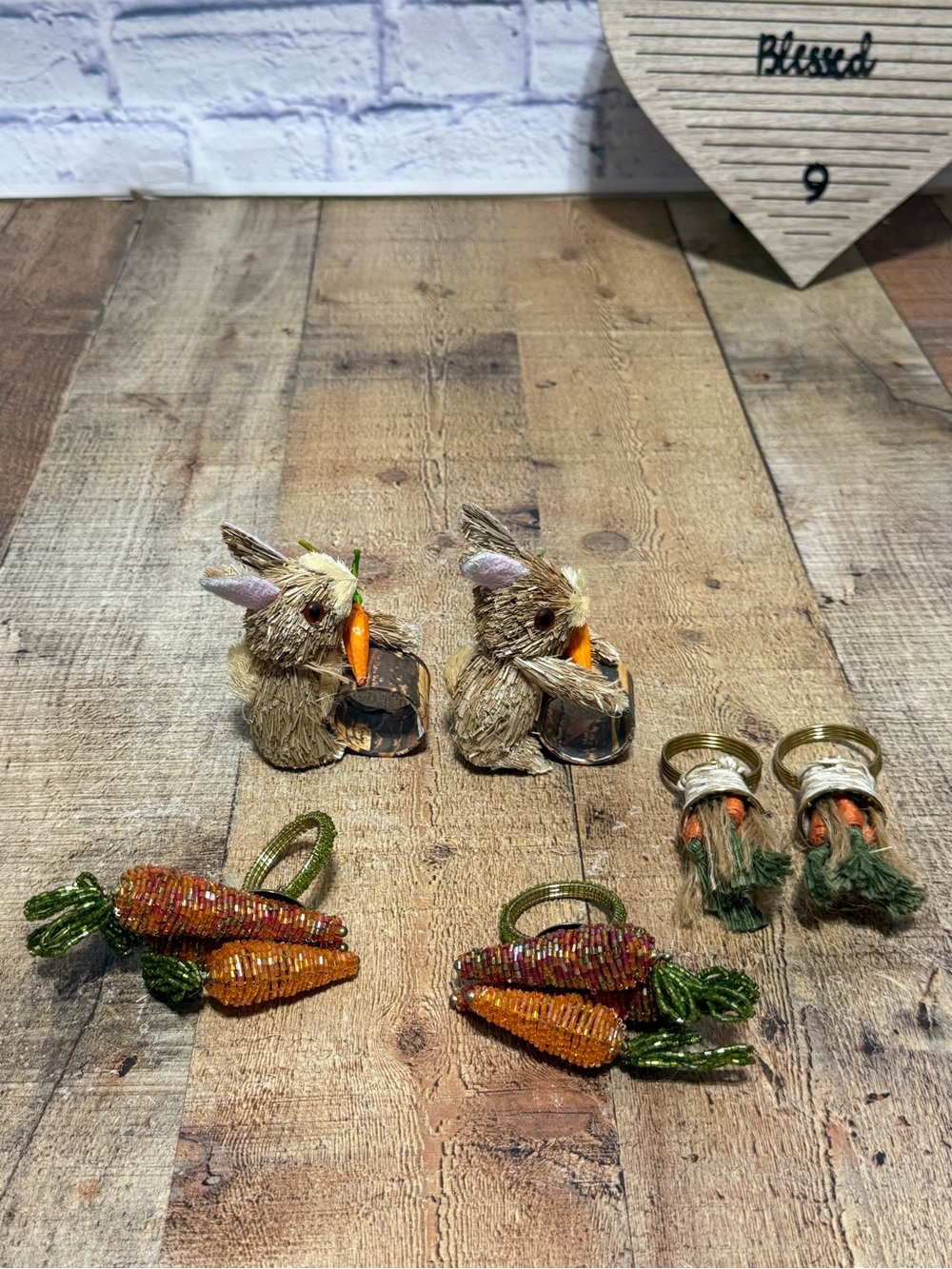 Pier 1 Easter Farmhouse Carrot Basket, Bunny, Carrots Napkin Rings Assorted 
Ado